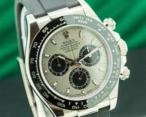 rolex daytona 18k white gold black dail silver b|Rolex daytona white gold oysterflex.